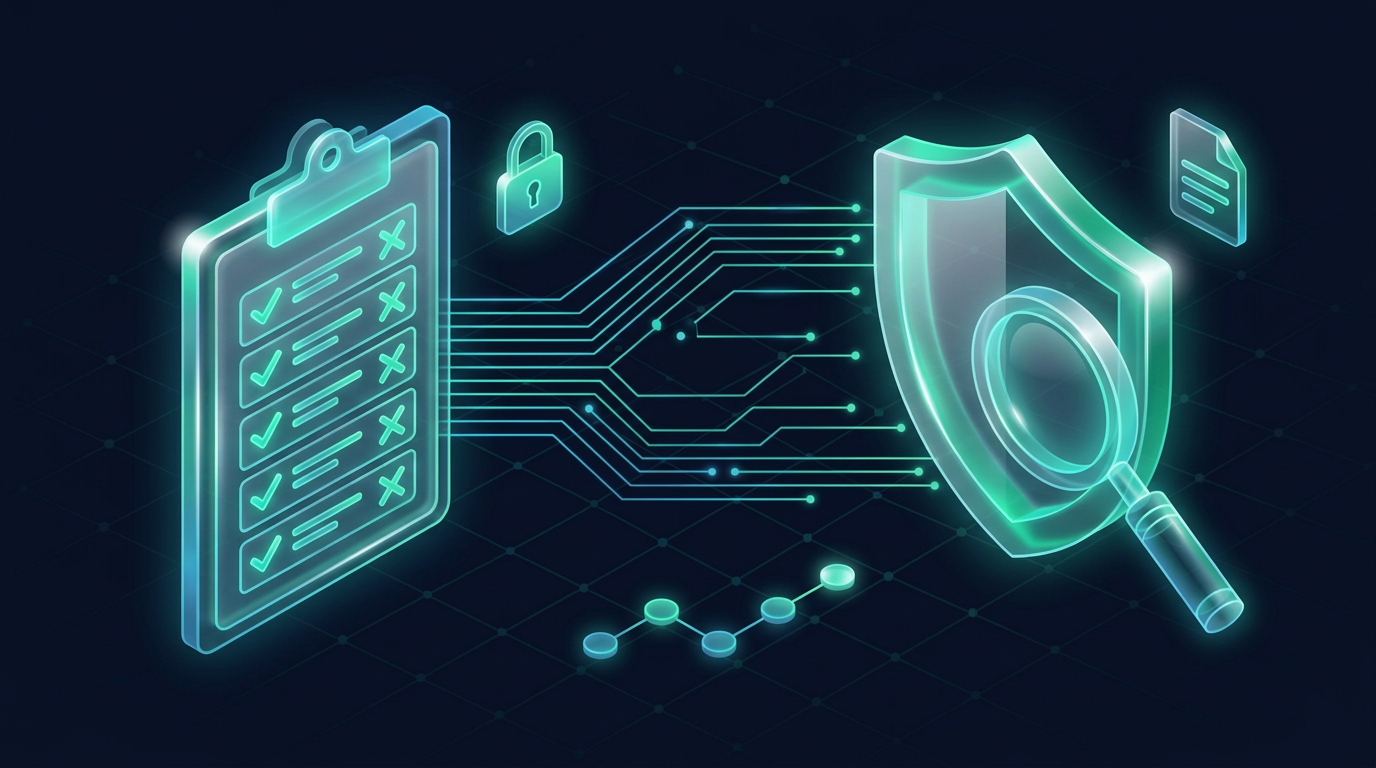 Checklist overlaid on a compliance dashboard representing GRC platform evaluation