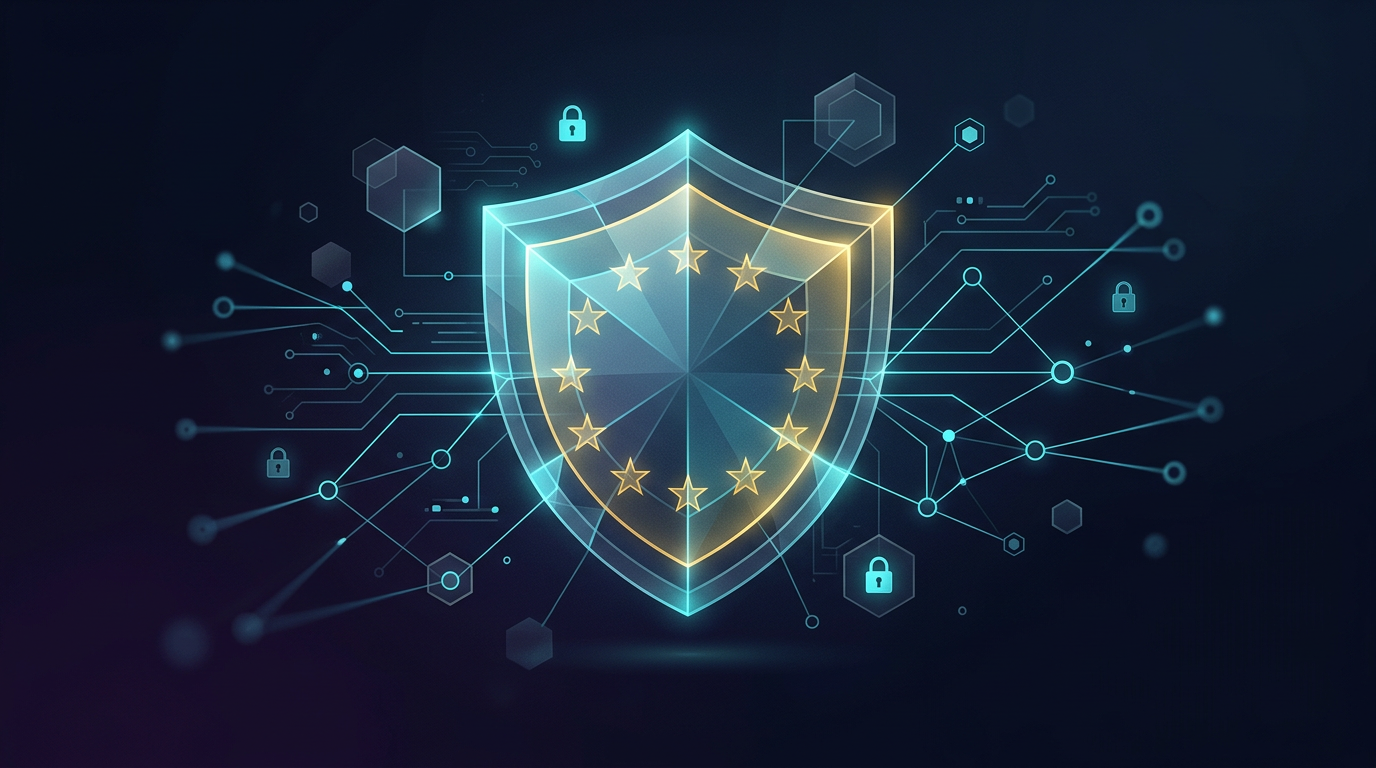 EU shield with connected network nodes representing NIS2 cybersecurity directive